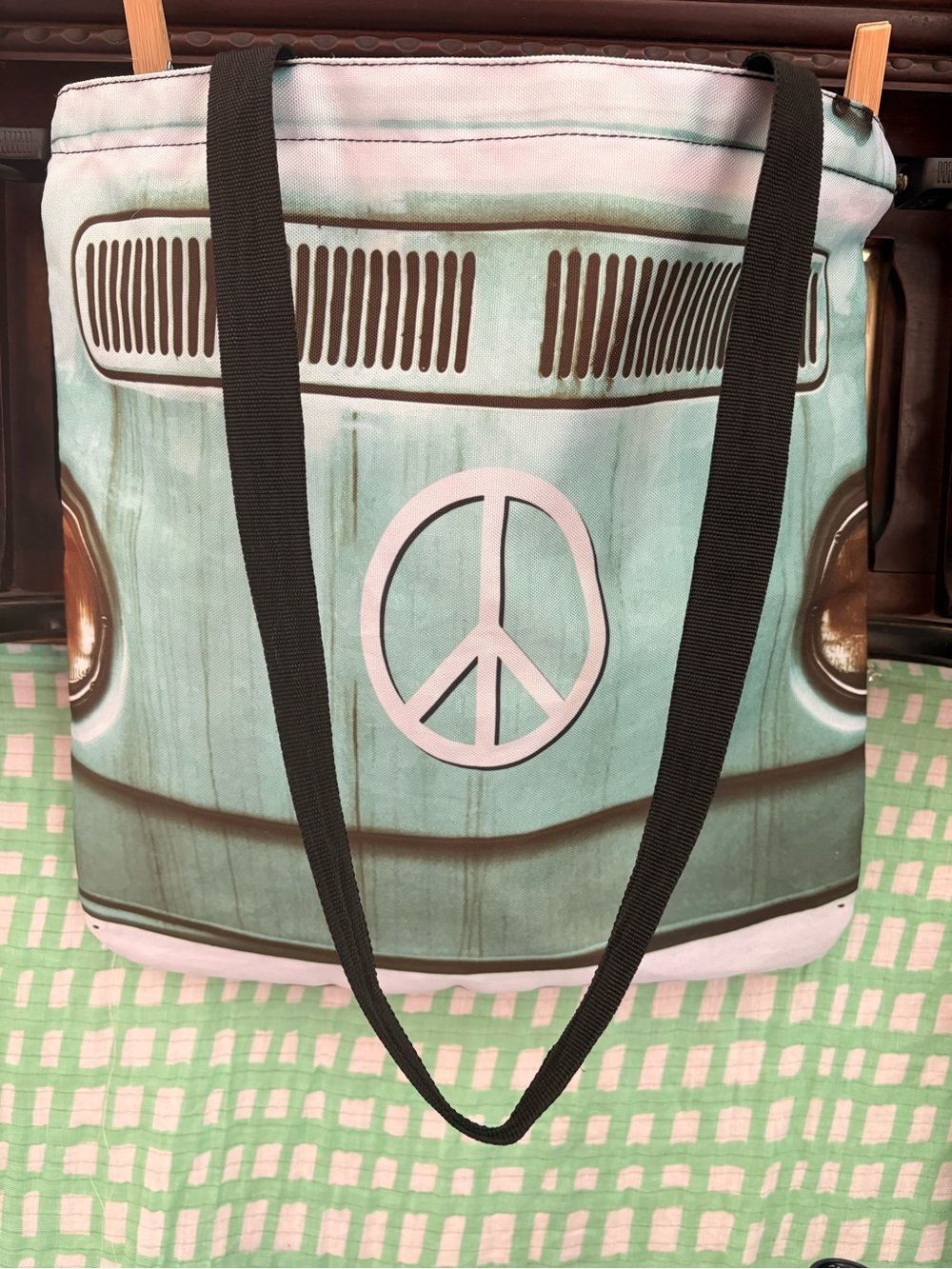Mint Peace Van Canvas Tote Bag with Black Straps. Great condition